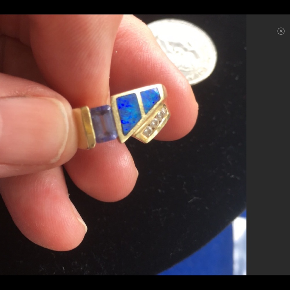 14kt Solid Diamond AsherTanzanite Opal Ring
